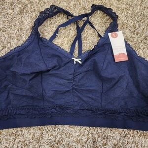 Cacique Navy Lace Bralette with Crisscross Back